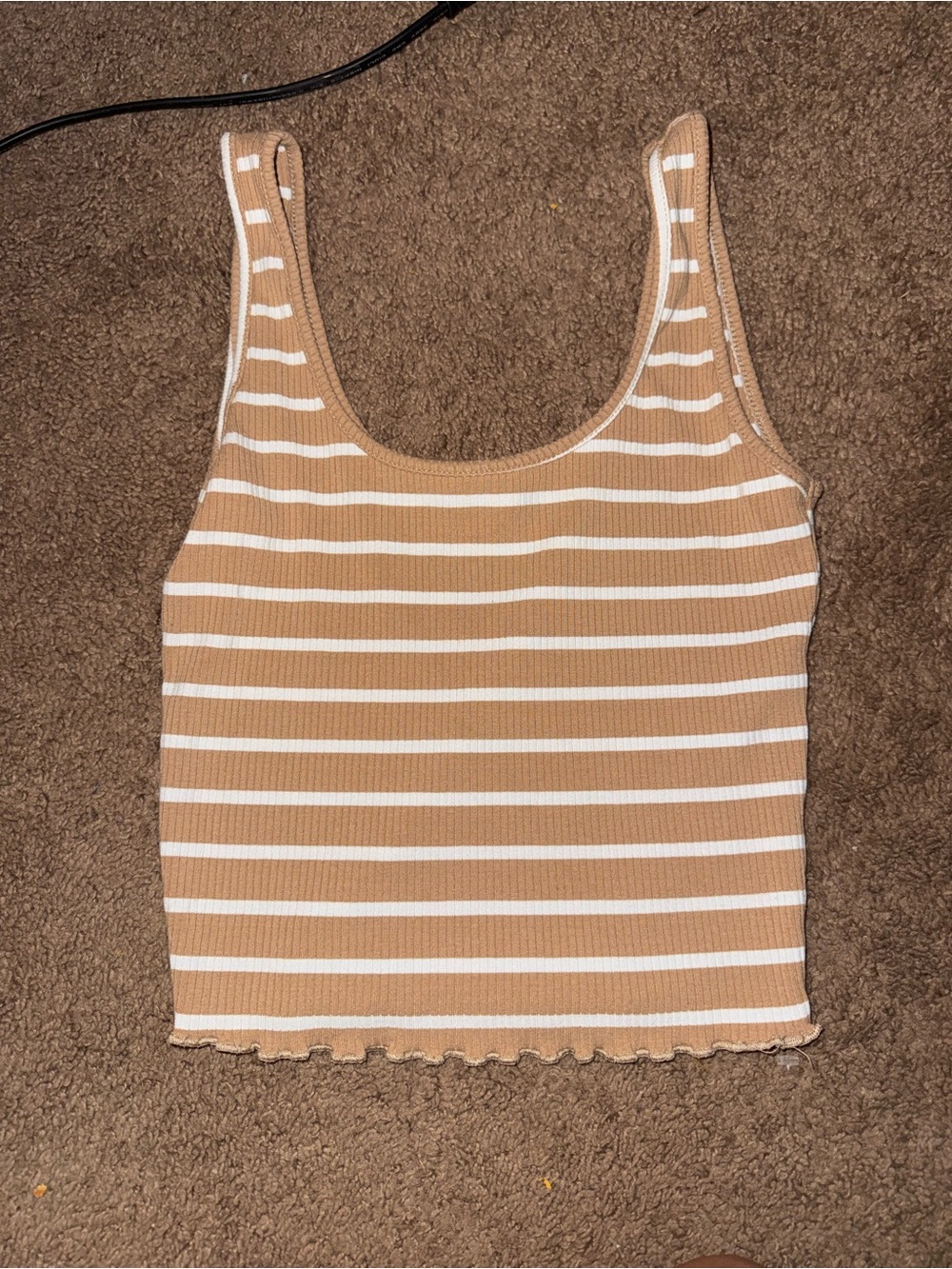 (M)‎ Liz & Sara Striped Ribbed Tank Top - Beige & White